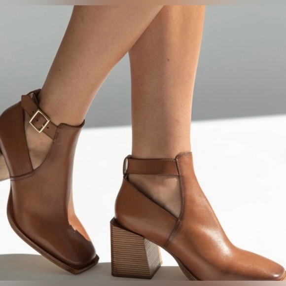 Free People Shoes - Nwt’sFree People Brady Buckle Cutout Block Heel Leather Boot in Cognac Size 37